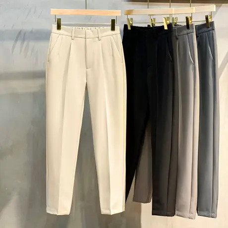 男士休闲裤春秋商务长裤子直筒2023年新款潮流西裤男夏季九分修身商品大图