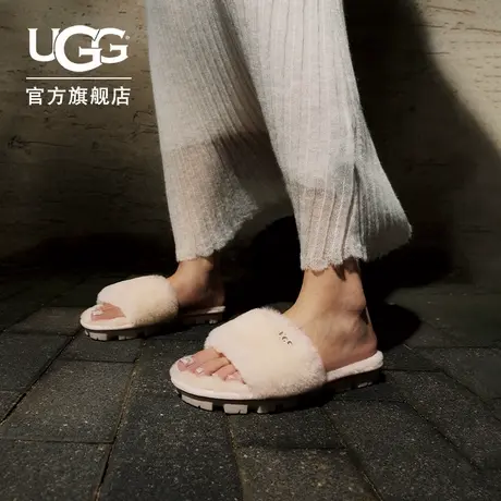 【店播专属】UGG秋季女士舒适休闲露趾平底茸茸一字凉拖鞋1100892图片