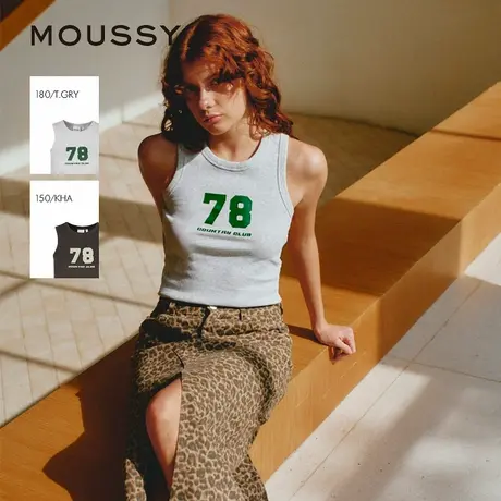 MOUSSY 2025夏季新品街头辣妹撞色字母印花修身背心028ISA90-3601图片