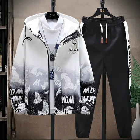 外套男春秋季2023年新款青少年百搭休闲套装潮流初中高中学生夹克商品大图