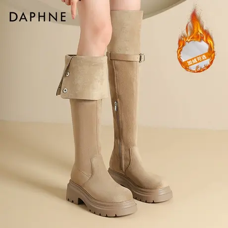 达芙妮过膝长筒靴女2024新款秋冬美拉德两穿厚底骑士靴瘦瘦靴子女商品大图