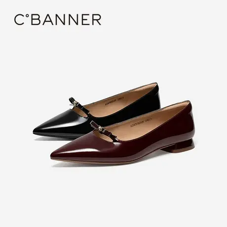 千百度低跟漆皮蝴蝶结浅口单鞋女秋季新款正装通勤真皮晚晚鞋图片