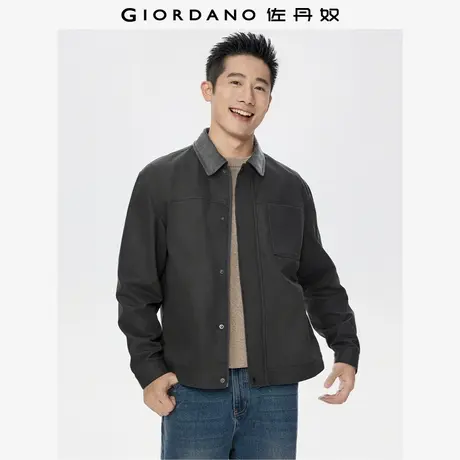 佐丹奴休闲外套男秋冬新款纯棉宽松拼接灯芯绒翻领夹克男01075096商品大图