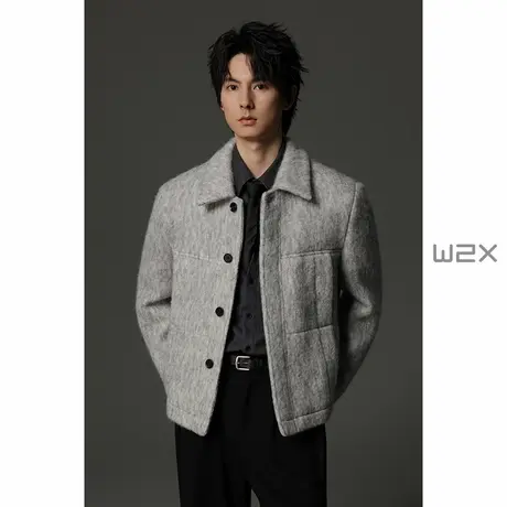 w2x2025冬季新款加绒加厚羊毛呢夹克高级感青年轻奢外套休闲上衣商品大图