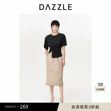 DAZZLE地素奥莱黑色不规则T恤春夏装下摆开叉设计感商品大图