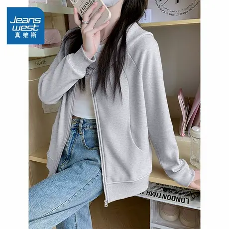KMV真维斯修身连帽卫衣外套女款2025新款早秋季收腰卫衣开衫上衣商品大图