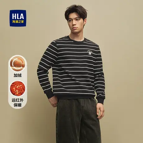 HLA/海澜之家保暖针织衫2025秋冬新款加绒远红外贴布绣绣花上衣男商品大图