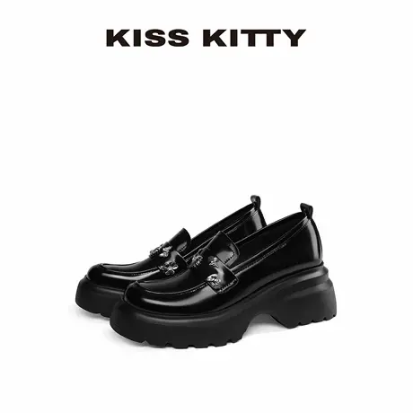 KISSKITTY小皮鞋女2025新款黑色百搭高跟深口单厚底英伦乐福鞋商品大图