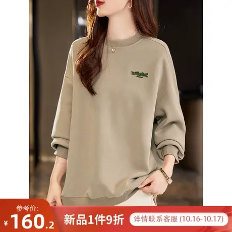 宝诗黎圆领套头宽松卫衣女落肩长袖2023秋季新款字母棉质慵懒上衣商品大图