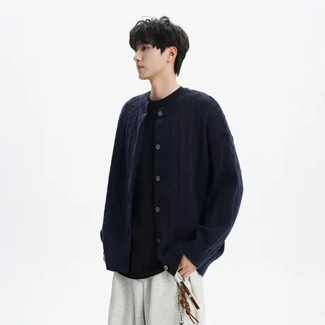 回力麻花毛衣男秋冬季2025新款美式潮牌肌理感慵懒风开衫针织外套商品大图