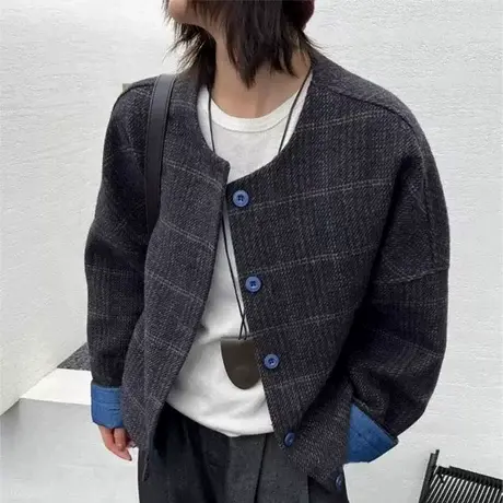 高级感格纹小香风毛呢外套女秋季2025新款短款时尚小个子夹克上衣商品大图