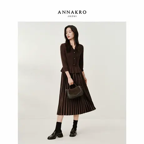 玖姿安娜蔻静奢通勤小香风假两件拼接针织连衣裙女2025秋季新款图片