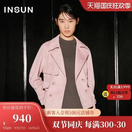 恩裳COVER2023冬装新款美式复古西装领麂皮绒抽绳设计美拉德外套图片