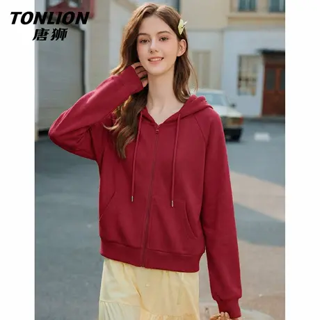 唐狮官方连帽卫衣外套女春秋款2026新款女款宽松短款开衫上衣女VB图片