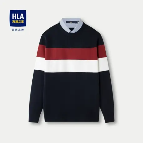 HLA/海澜之家双领长袖针织衫23秋冬新撞色条纹商务时尚休闲上衣男商品大图