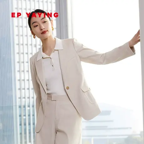 EP YAYING雅莹女装 通勤米白丝棉收腰西装外套 2023春夏新款1149A图片