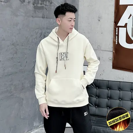 秋冬轻熟加绒卫衣男ins潮宽松百搭个性痞帅学生长袖打底连帽上衣图片