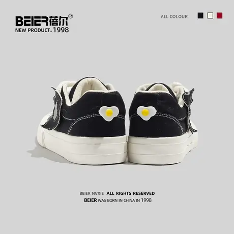 蓓尔黑色帆布鞋女可爱2023夏新款ins潮小众原创百搭休闲帆布板鞋商品大图