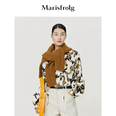 【云兔系列】玛丝菲尔冬季新款云兔印花下摆开衩羊毛衬衫图片