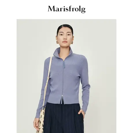 【真丝轻工艺】玛丝菲尔毛针织衫春季新款桑蚕丝拉链修身针织衫女图片