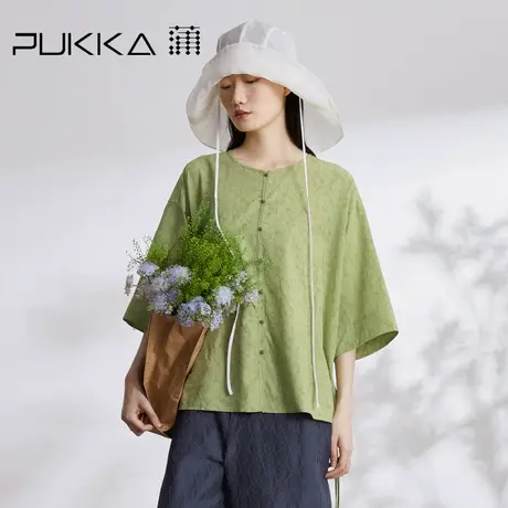 蒲PUKKA 原创设计初秋定制提花新中式文艺圆领衬衫商品大图