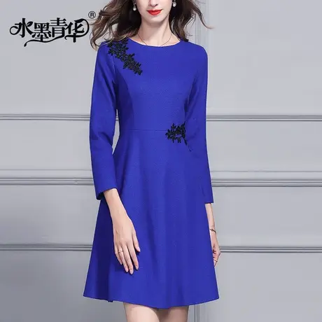 【1件7.9折】冬新款时尚百搭修身A字裙简约优雅毛呢连衣裙商品大图