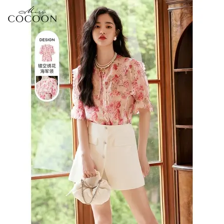 MISSCOCOON法式印花短袖衬衫女2023新款夏季时尚气质百搭小众上衣图片