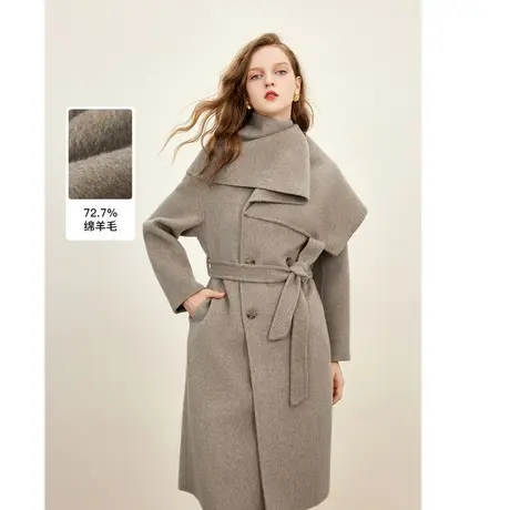 MISSCOCOON静奢风羊毛设计感双面呢2023秋季新款中长款毛呢外套冬图片