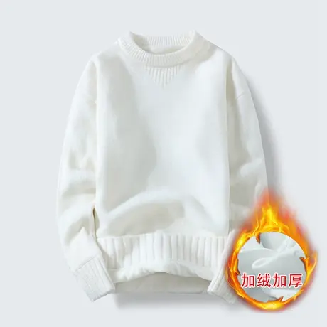 秋冬季新款加绒加厚毛衣男韩版时尚休闲潮牌圆领长袖针织打底衫男商品大图