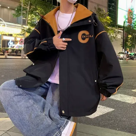 青少年秋冬款加绒加厚外套男孩初中学生潮牌帅气夹克大童秋装上衣商品大图