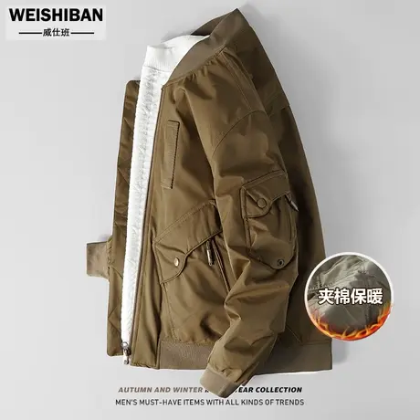 2023秋冬季新款加厚休闲夹克男士棒球领宽松二棉外套飞行员棉衣潮商品大图