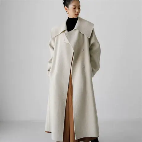 秋冬新款中长款毛呢外套女韩版宽松高级感长款时尚系带显瘦大衣潮商品大图