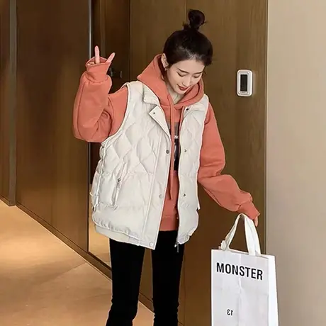 羽绒棉马甲女短款外穿坎肩2023新款秋冬潮流时尚宽松背心马夹外套商品大图