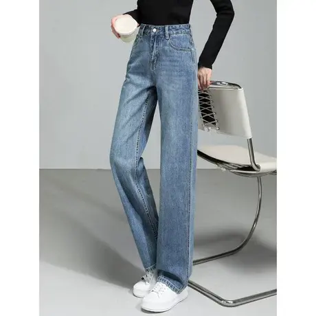 时尚百搭阔腿牛仔裤女士2023年初秋季新款休闲显高收腰气质长裤图片