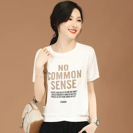 韩潮袭人印花圆领短袖t恤女设计感2023夏季新款白色正肩短款体恤图片