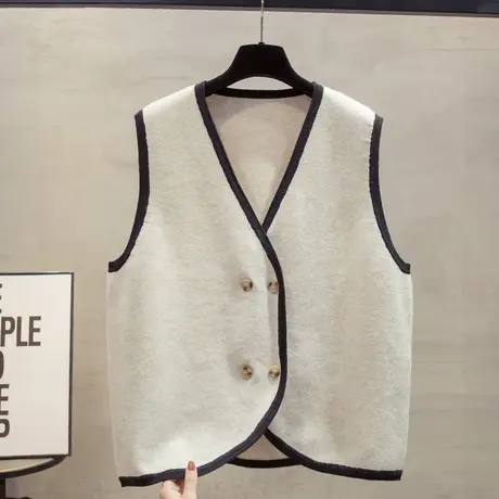 细针v领针织开衫马甲背心女2023秋装新款宽松外穿马夹毛衣坎肩潮商品大图