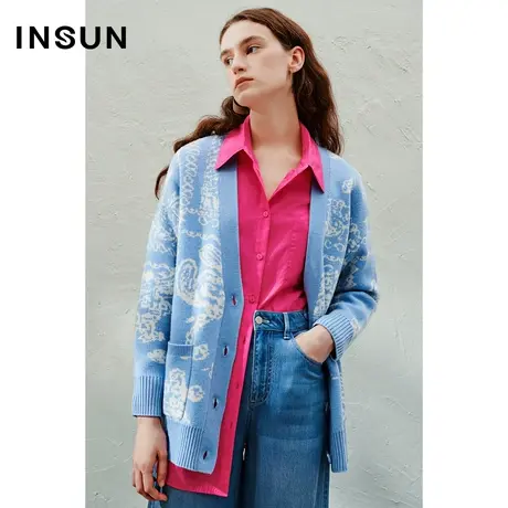 INSUN恩裳线上专选春季天蓝色针织衫外套开衫商品大图
