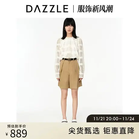 DAZZLE地素奥莱 春夏法式甜美别致格纹网纱白衬衫衬衣上衣女图片