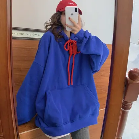 waitmore卫衣女秋冬宽松韩版加绒加厚复古港风chic上衣外套潮ins商品大图