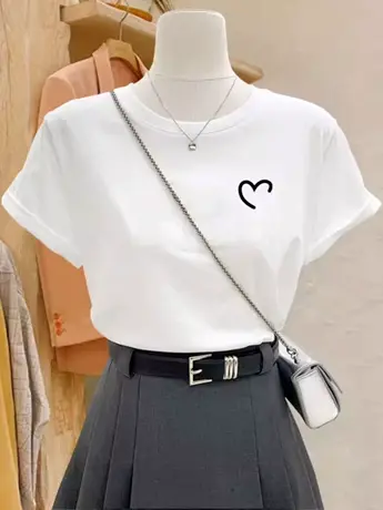 情侣装美式复古白色仿棉短袖t恤女夏季2023新款欧货洋气减龄上衣商品大图