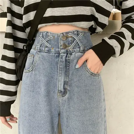 阔腿牛仔裤女高腰薄款加绒加厚新潮直筒宽松垂感显瘦显高女士裤子商品大图