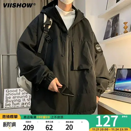 VIISHOW冲锋夹克外套男士春秋款潮牌工装夹克男连帽户外防风上衣商品大图