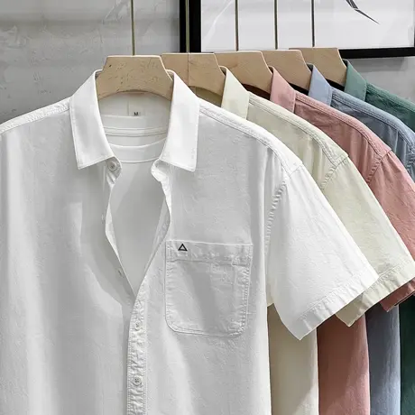 纯棉衬衫男短袖2023夏季新款港风日系薄衬衣休闲宽松半袖痞帅上衣商品大图