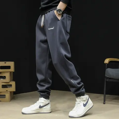 加绒休闲运动裤男冬季2023新款束脚卫裤男士黑色裤子大码秋冬加厚商品大图