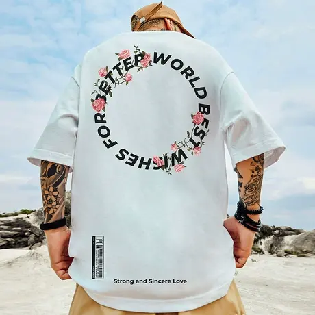 夏季纯棉美式高街短袖t恤男宽松胖子大码男装ins潮牌加肥加大半袖商品大图