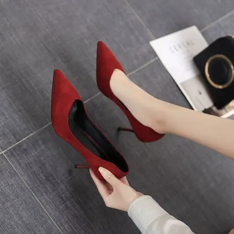 2024新款高跟鞋女春细跟婚鞋中跟中式新娘鞋结婚红色百搭黑色单鞋商品大图