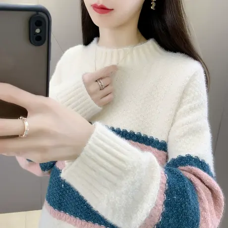 雪尼尔毛衣女秋冬2023新款女装上衣宽松洋气加厚半高领针织衫外套图片