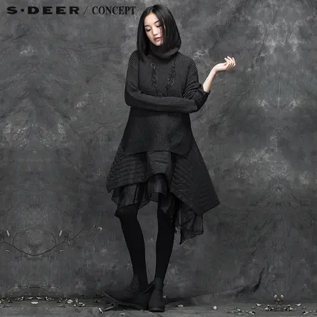 sdeer圣迪奥2017冬装女装设计肌理A廓双层摆连衣裙S15481230图片