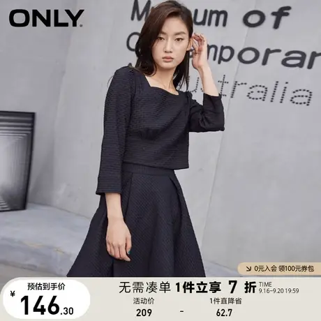 【买4免1】ONLY奥莱夏季简约方领收腰显瘦百褶连衣裙女图片