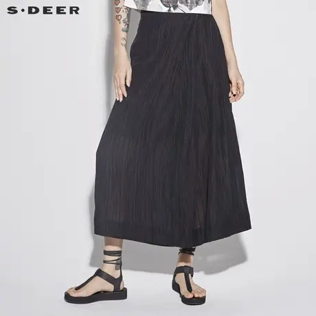 sdeer圣迪奥2019夏装新款休闲宽松细带装饰褶皱阔腿长裤S18280836商品大图
